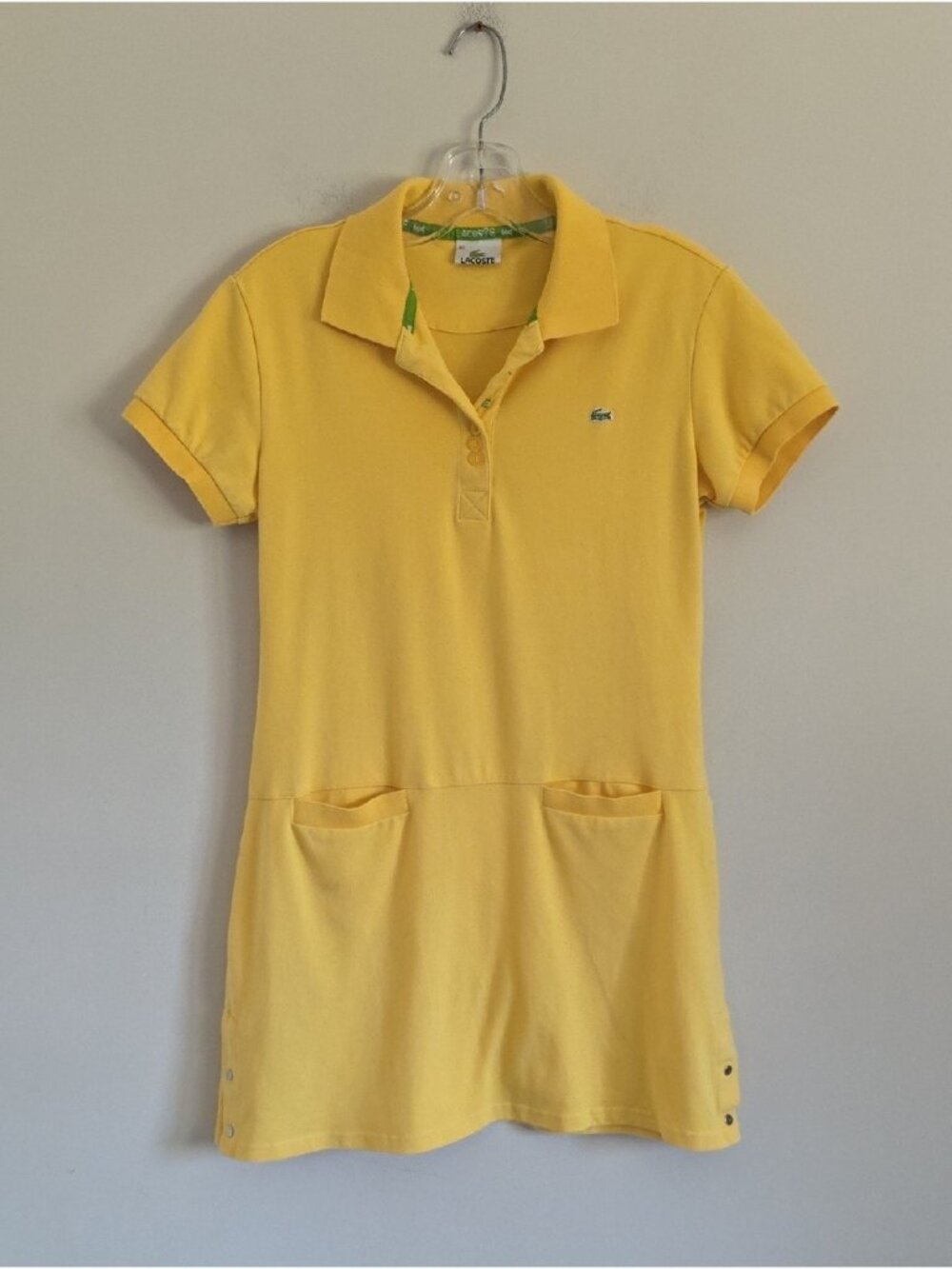 LACOSTE | stretch pique polo dress embroidered Yellow Green Sz 10
